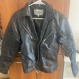Leather 90s black biker jacket